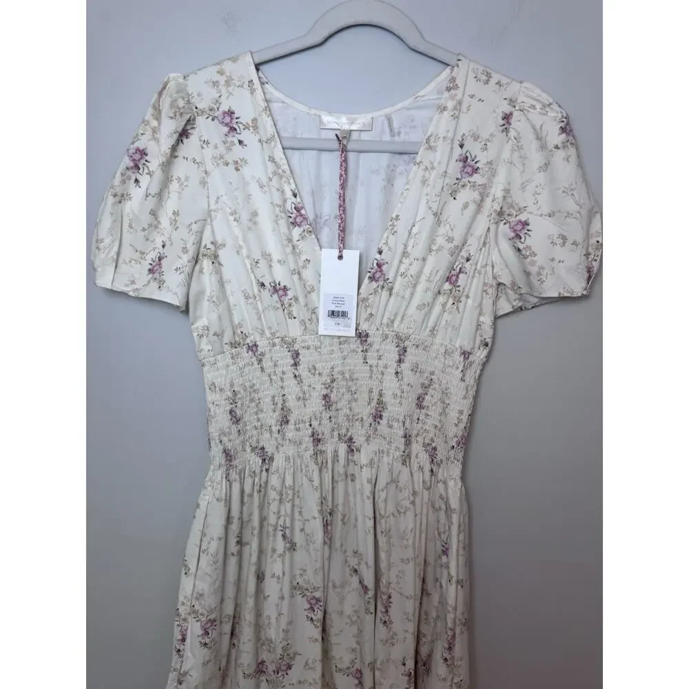LoveShackFancy Cream Floral Midi Dress with Pink Bouquet Print - Picture 8 of 16